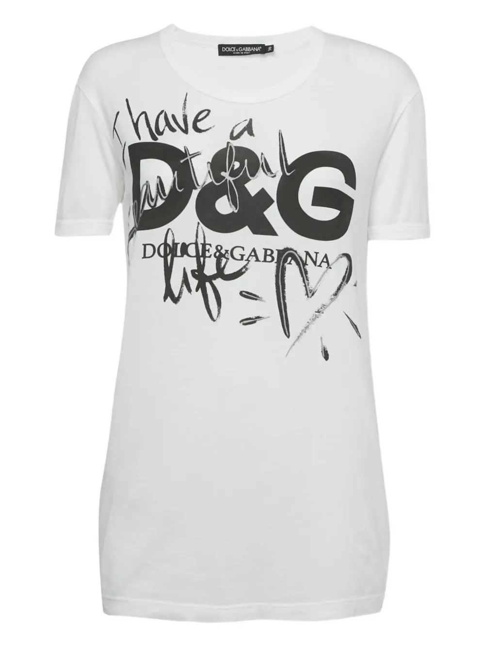 Dolce & Gabbana Pre-Owned I Have A Beautiful Life-print cotton T-shirt - Bianco