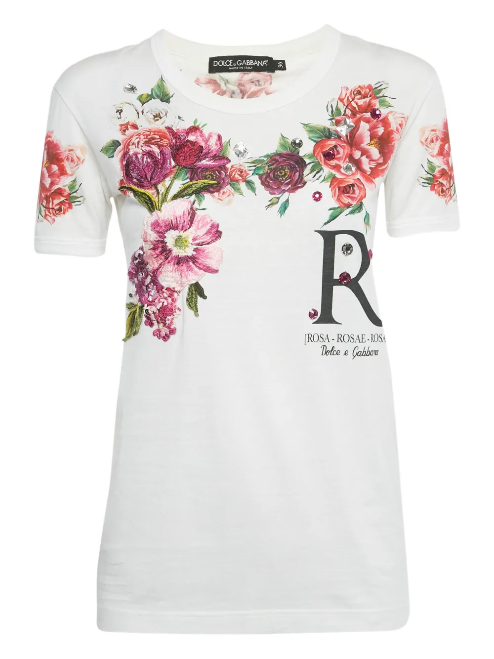 Pre-owned Dolce & Gabbana Floral-embellishment T-shirt In White