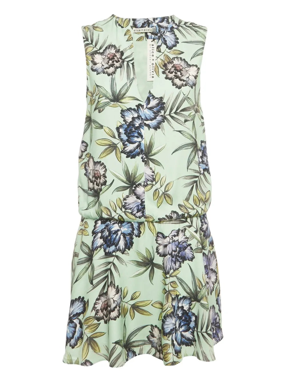 Pre-owned Alice And Olivia Floral-print Mini Dress In Green