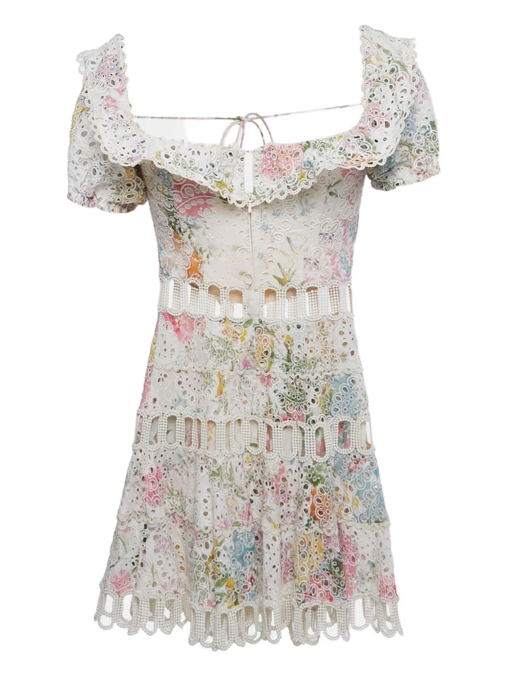 Pre-owned Zimmermann Floral-print Off-shoulder Mini Dress In White