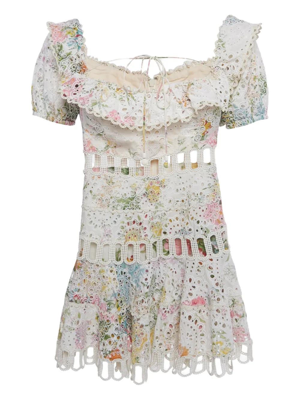 ZIMMERMANN floral-print off-shoulder mini dress - Wit