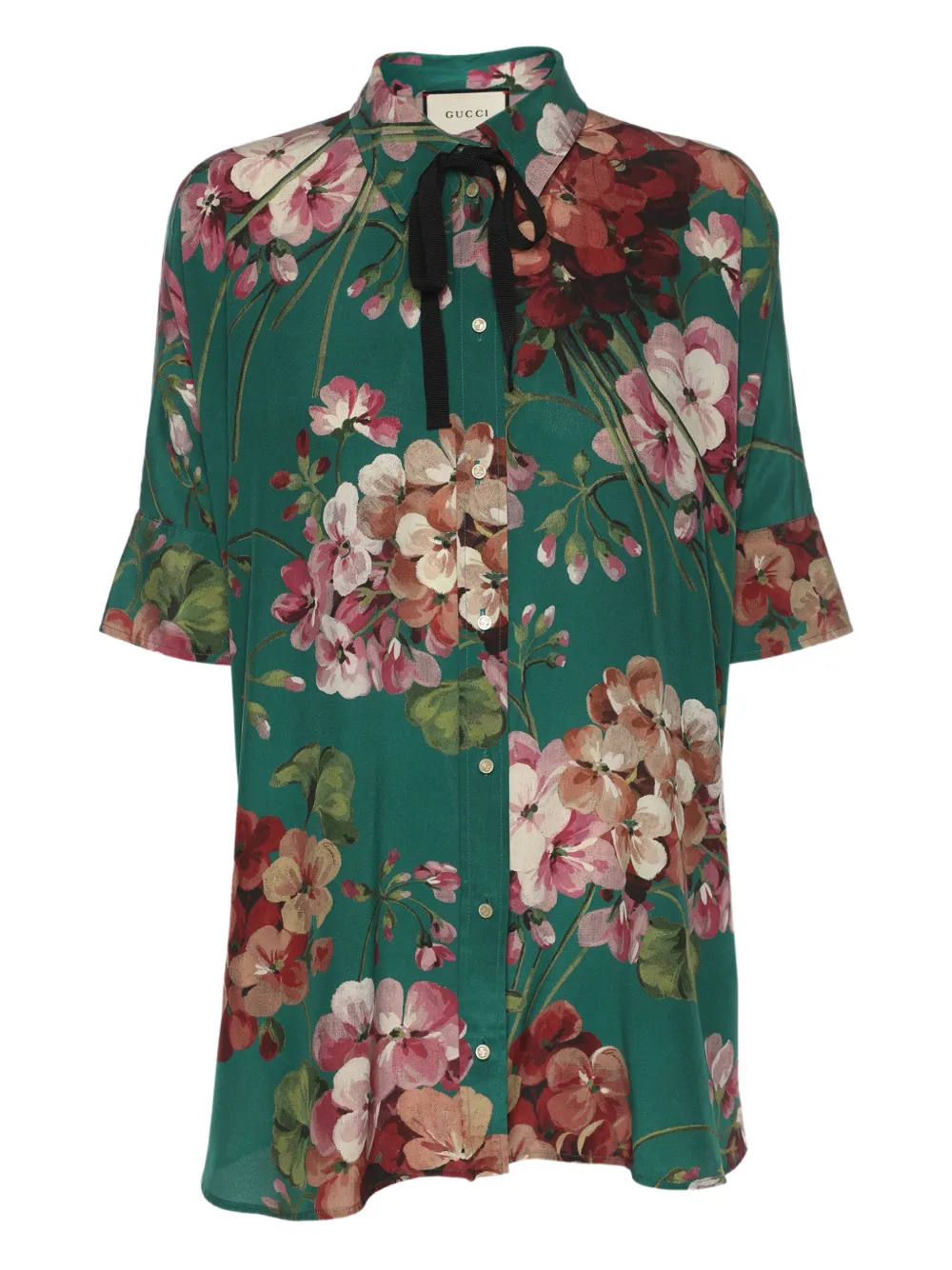 Pre-owned Gucci Floral Neck-tie Shirt In Green