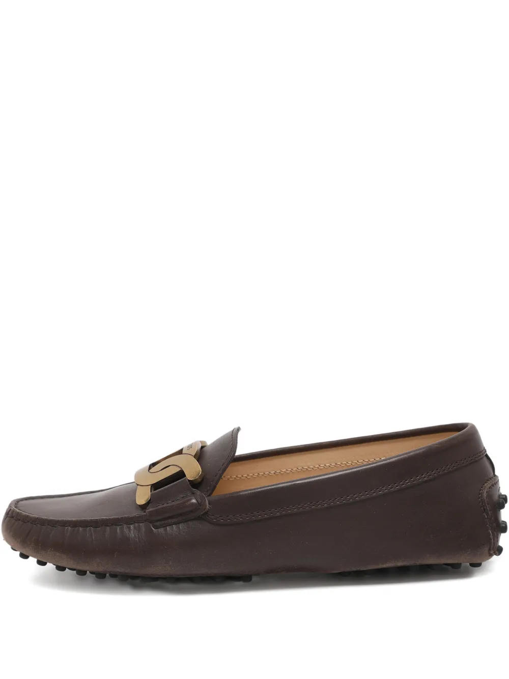 Pre-owned Tod's Kate Chain Leather Loafers In Brown