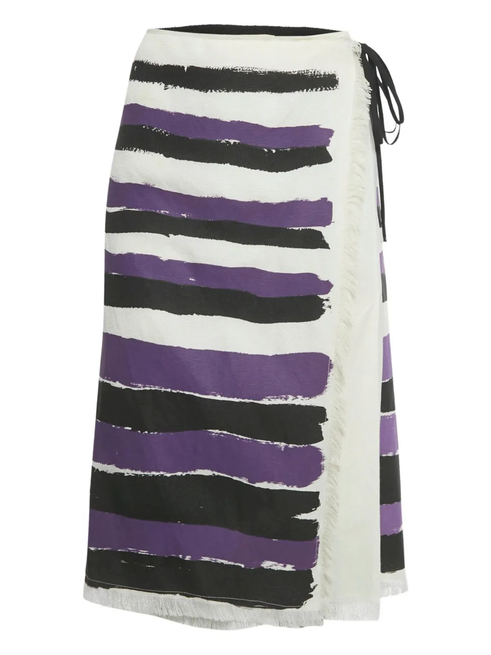 Pre-owned Marni Crepe Striped Wrap Skirt In White