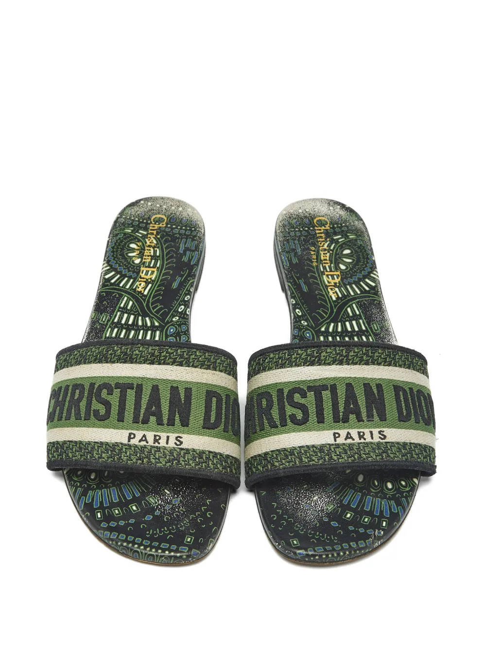 Pre-owned Dior Dway Canvas Flat Sandals In Black