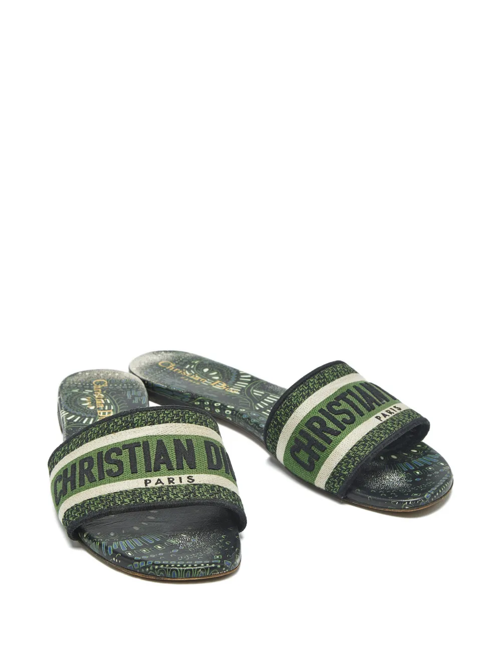 Pre-owned Dior Dway Canvas Flat Sandals In Black