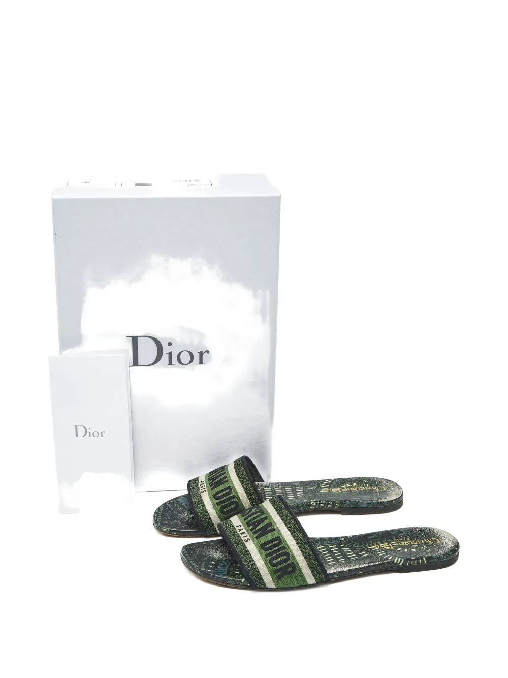 Pre-owned Dior Dway Canvas Flat Sandals In Black