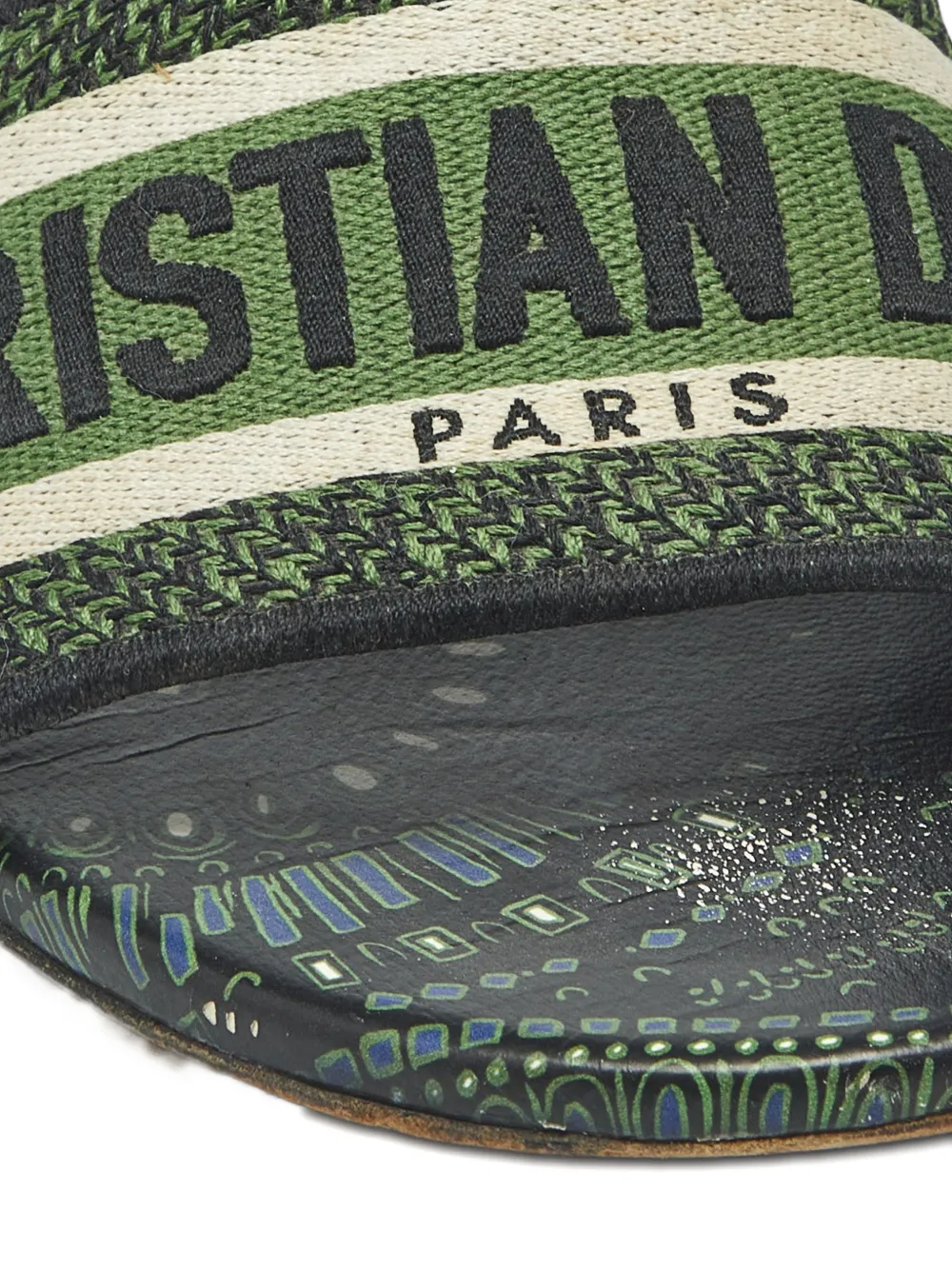 Pre-owned Dior Dway Canvas Flat Sandals In Black