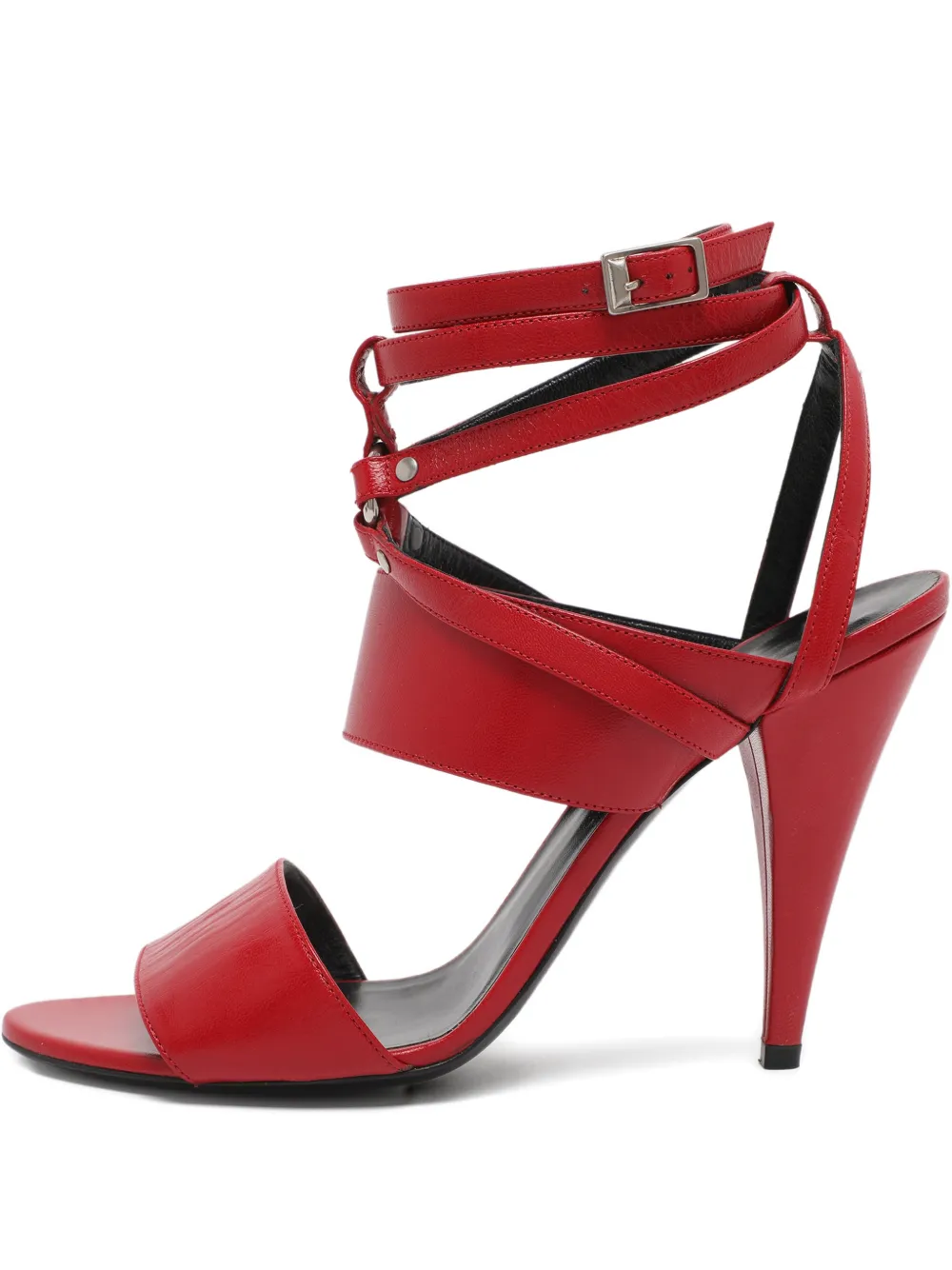 Pre-owned Saint Laurent Ankle-strap Leather Sandals In Red