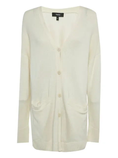 Theory patch-detail ribbed-knit cardigan