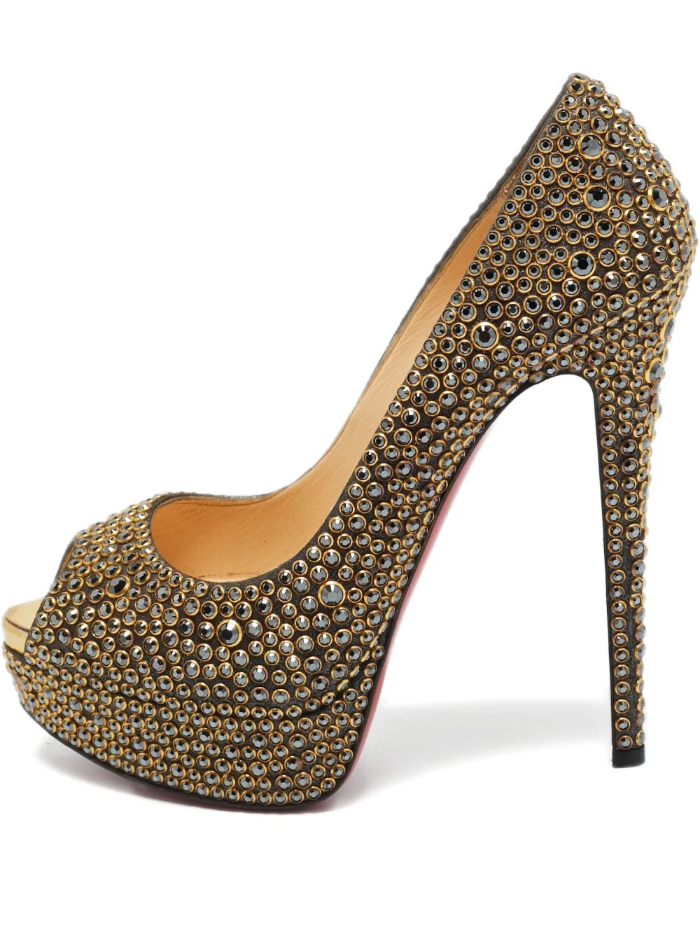 Christian Louboutin Pre-Owned Lady Peep crystal-embellished pumps - Oro