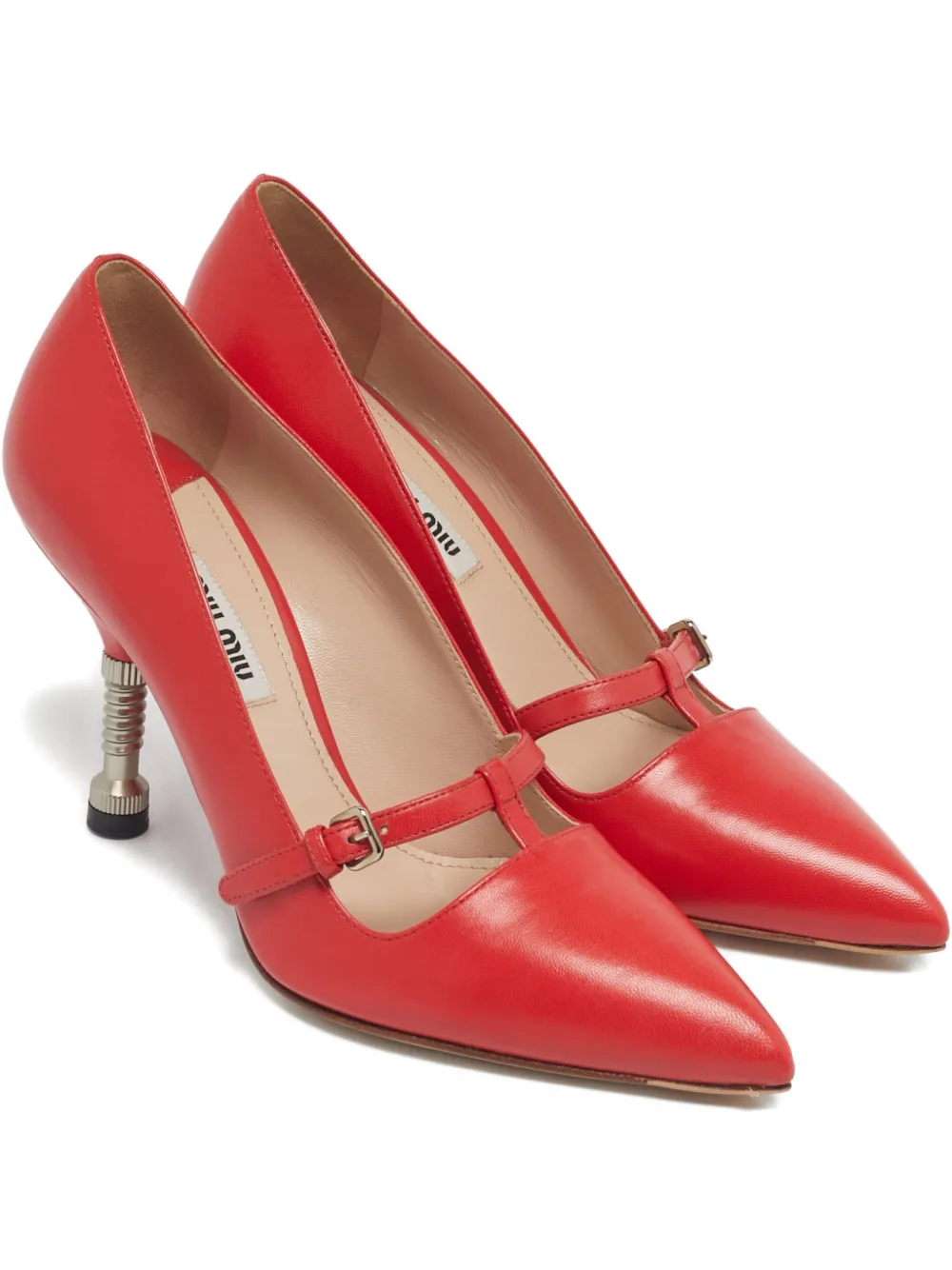 Pre-owned Miu Miu T-bar Strap Leather Pumps In Red