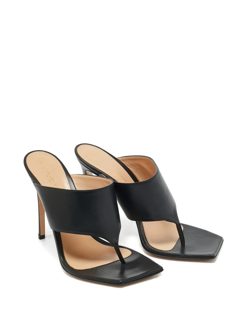 Gianvito Rossi square toe leather slides sandals - Zwart