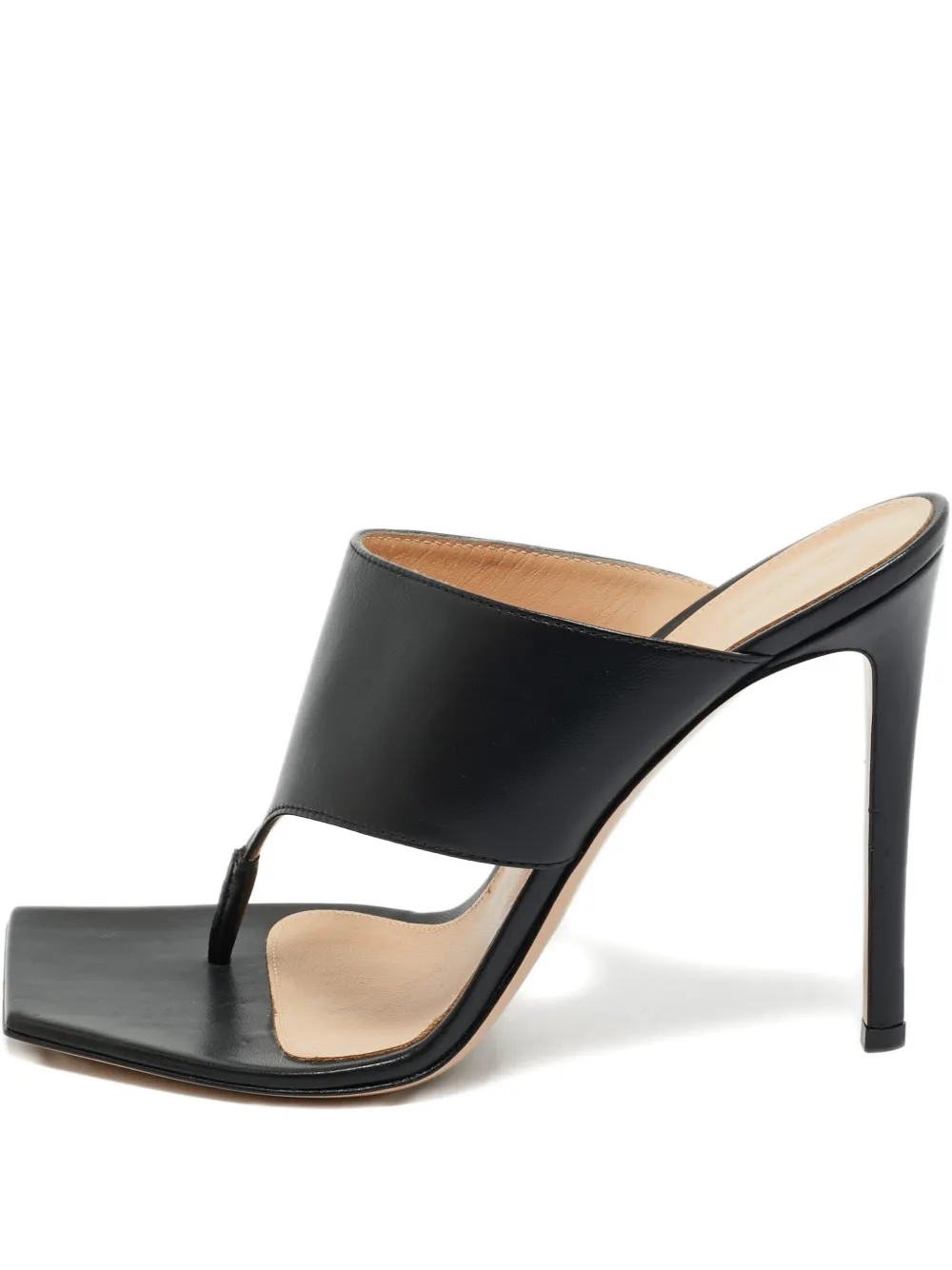 Pre-owned Gianvito Rossi Square Toe Leather Slides Sandals In Black