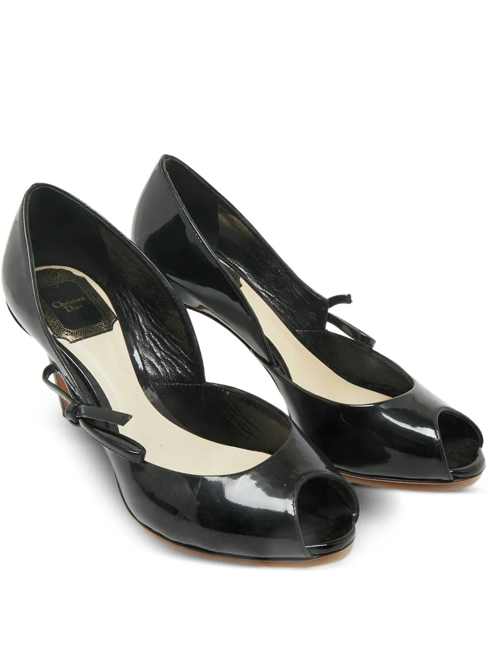 Christian Dior Pre-Owned peep-toe bow-detail pumps - Nero