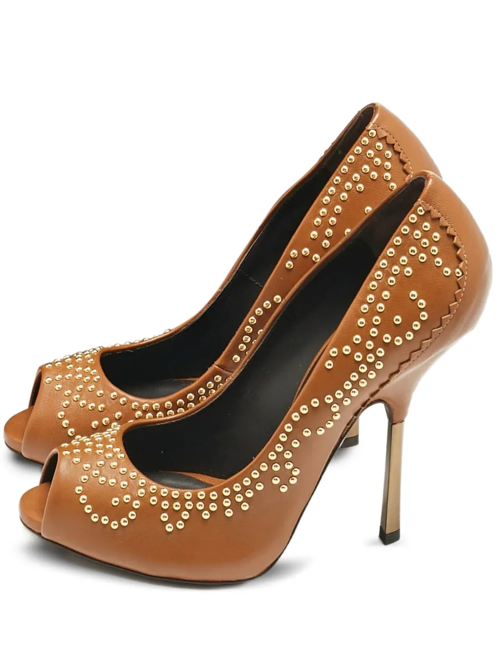Giuseppe Zanotti Vintage studded leather peep-toe pumps - Marrone