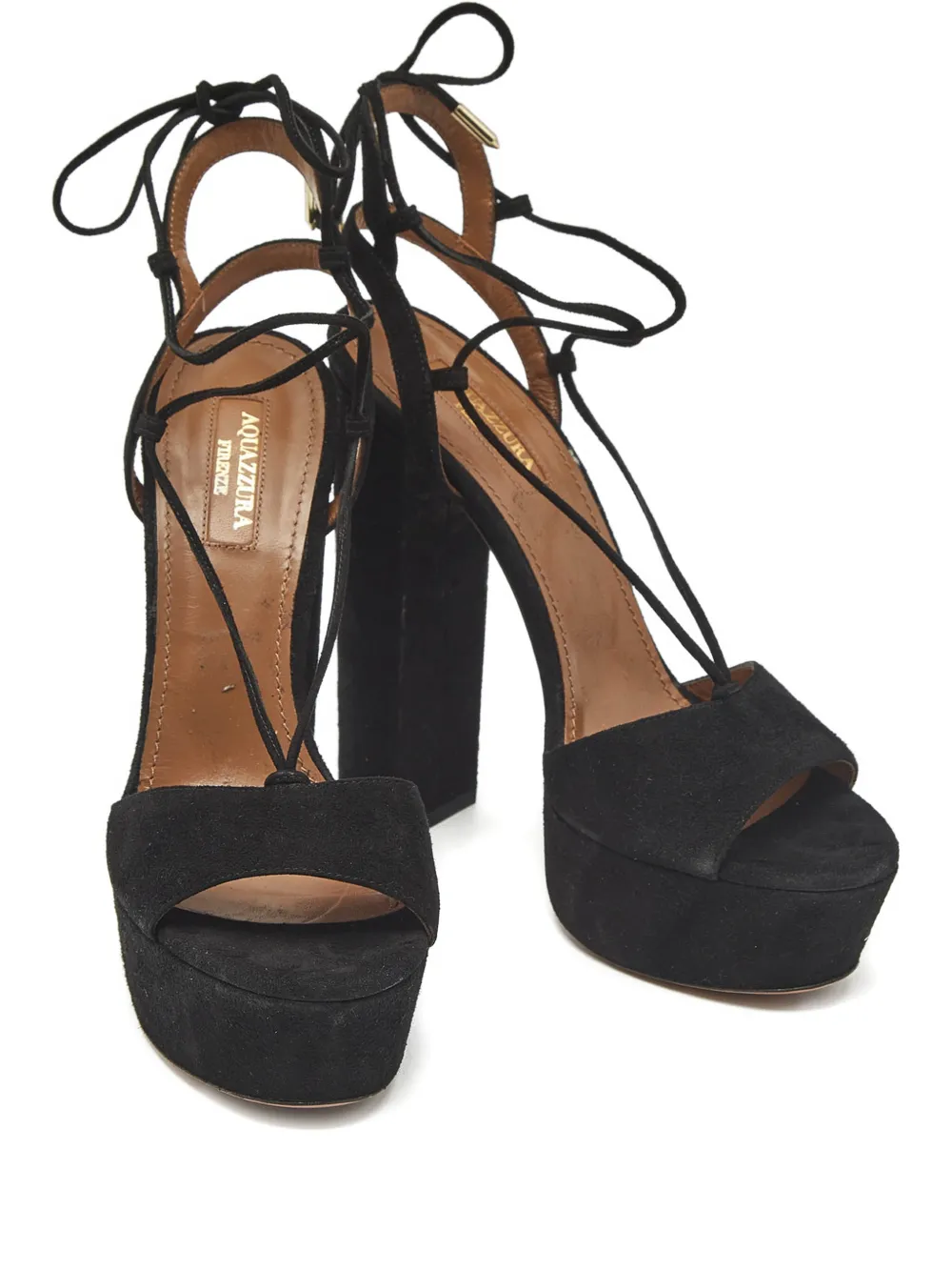 Pre-owned Aquazzura Austin Plateau Lace-up Sandals In Black