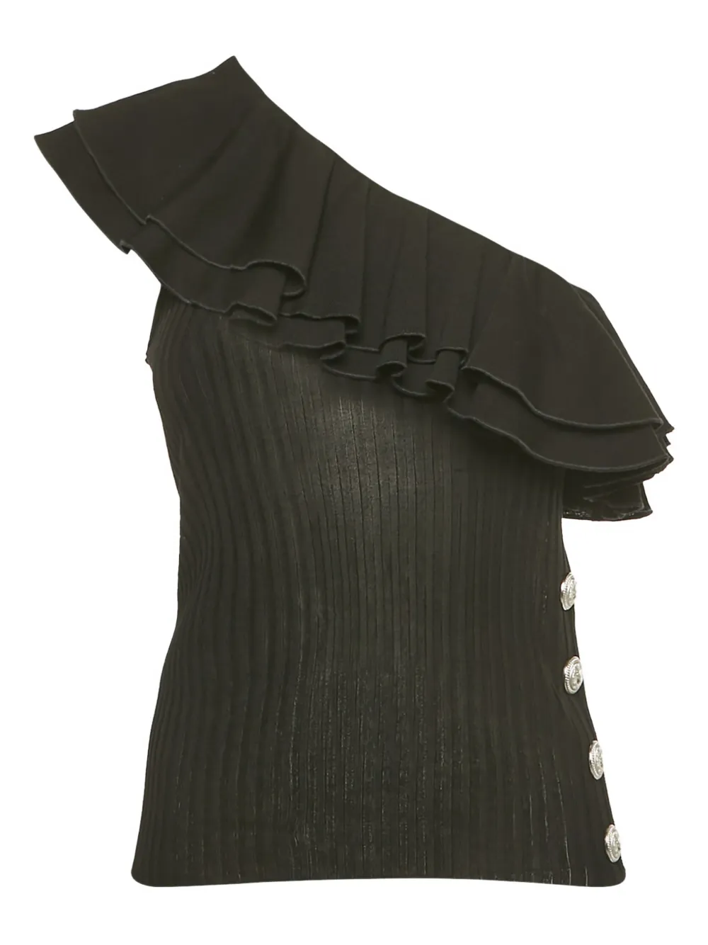 Balmain Pre-Owned ruffled ribbed top - Nero