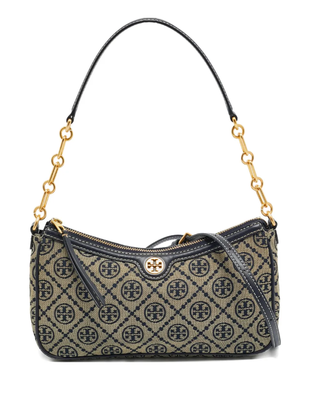 Tory Burch T Monogram jacquard leather shoulder bag - Blu