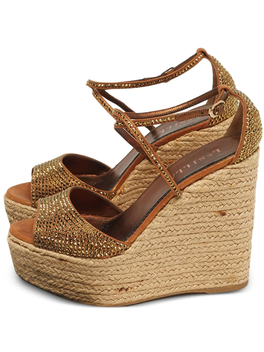 Le Silla suede crystal-embellished wedge espadrille - Nude