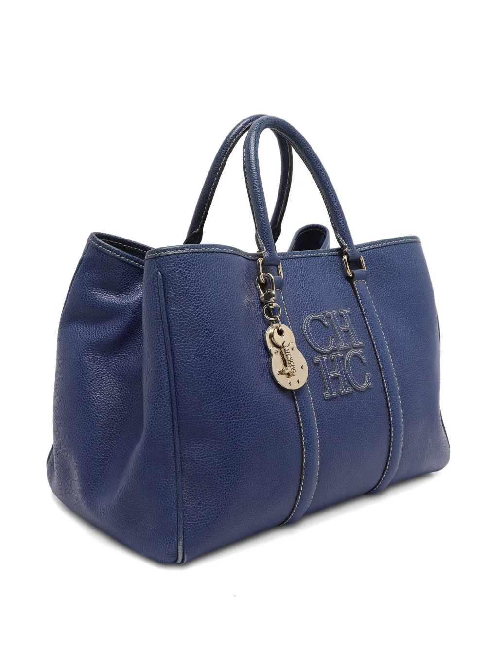 Pre-owned Carolina Herrera Matteo Leather Tote Bag In Blue