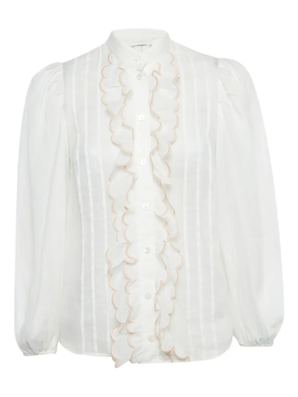 Pre-owned Zimmermann Frill-detail Scalloped Shirt In White