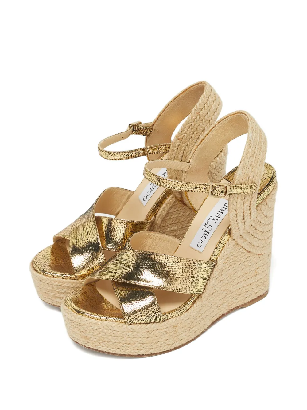 Jimmy Choo Pre-Owned foil crisscross espadrille sandals - Goud