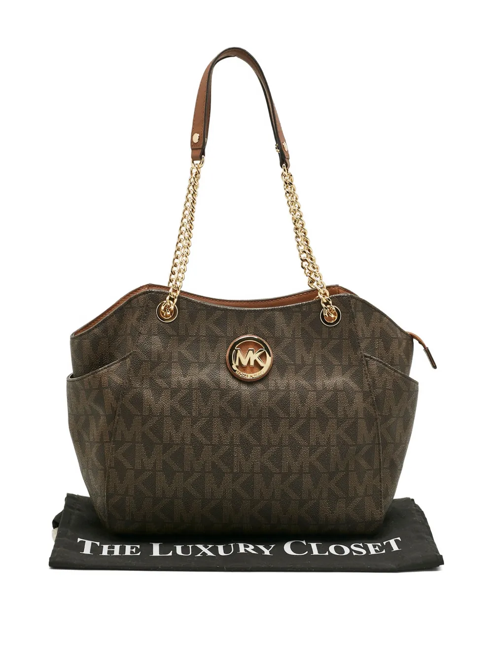 Pre-owned Michael Michael Kors Jet Set Travel Signature Tote Bag In Brown