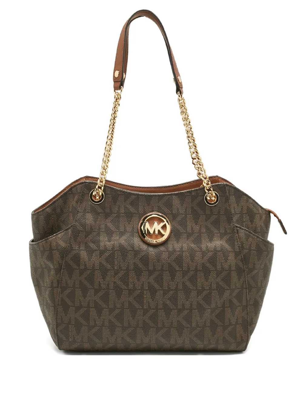 Pre-owned Michael Michael Kors Jet Set Travel Signature Tote Bag In Brown