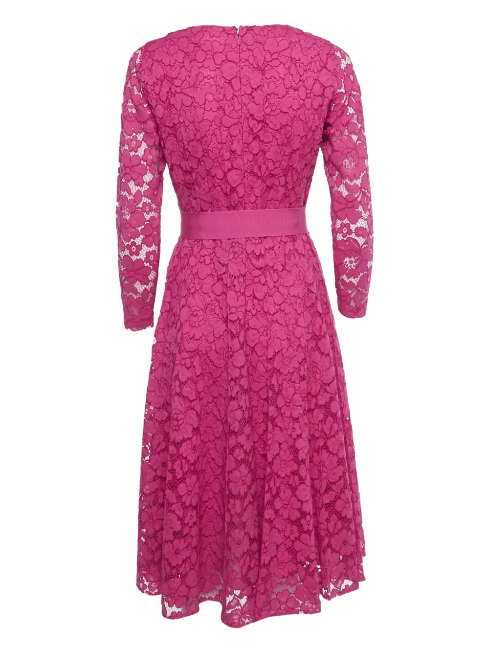 Carolina Herrera Vintage belted lace midi dress - Roze