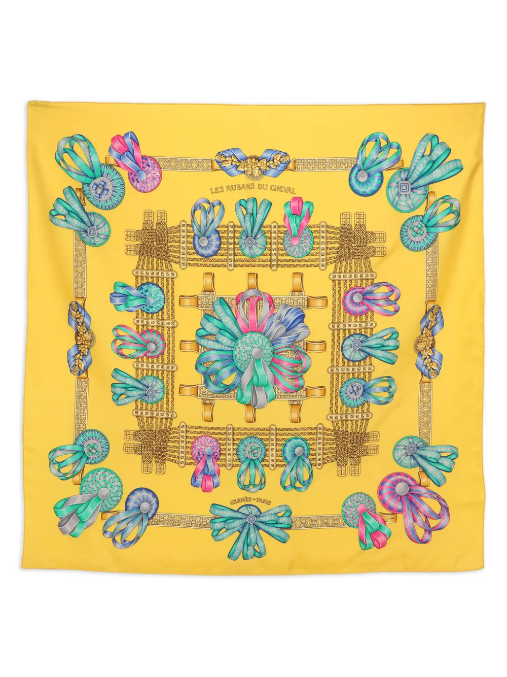 Pre-owned Hermes 1223389 Ribbon Silk Scarf In Yellow