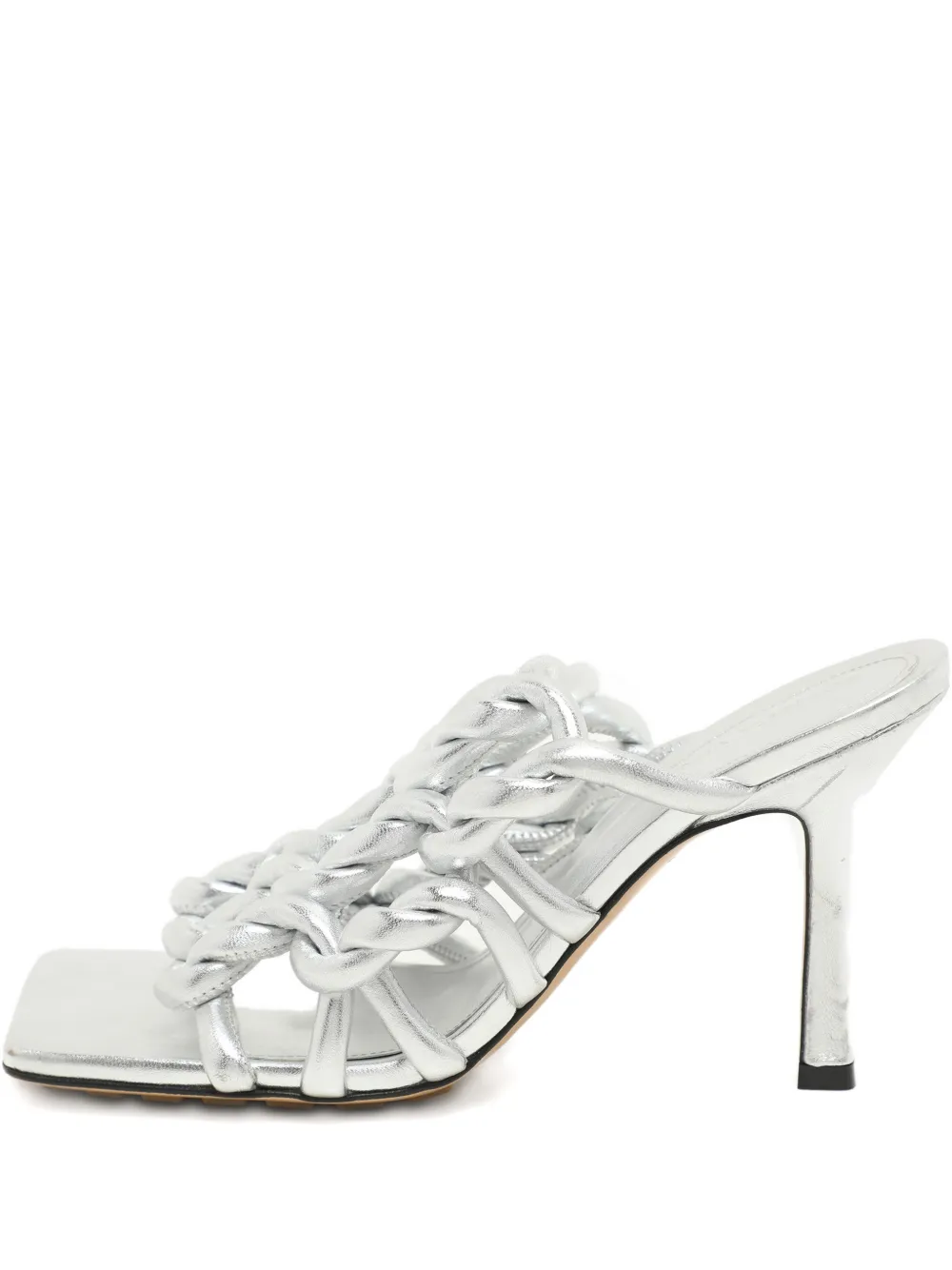 Pre-owned Bottega Veneta 37 Foil Calf Leather Mules (9 Cm) In Silver