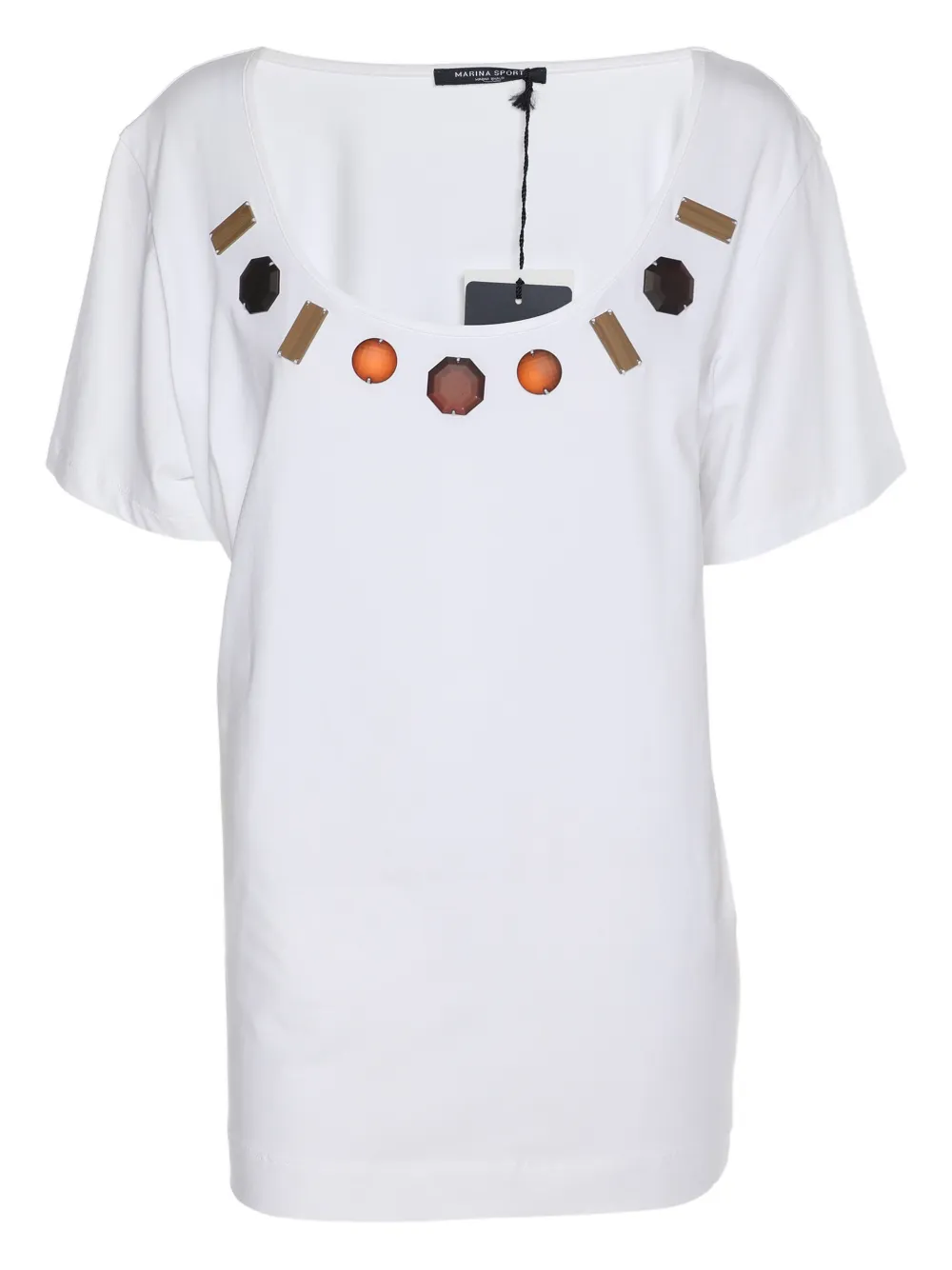 Marina Rinaldi T-shirt con stampa cristalli - Bianco
