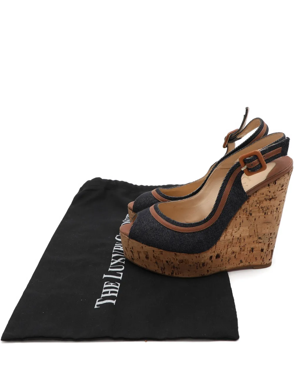 Pre-owned Christian Louboutin Fabric Platform Wedge Sandals In Blue