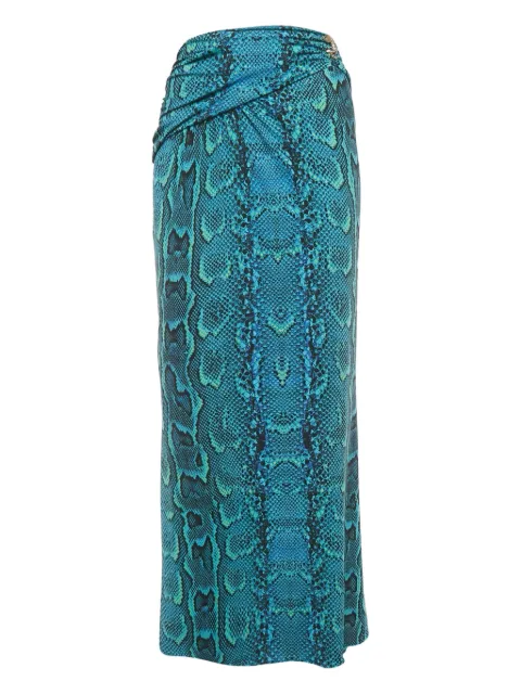 Roberto Cavalli Vintage gathered-detail snake-print maxi skirt