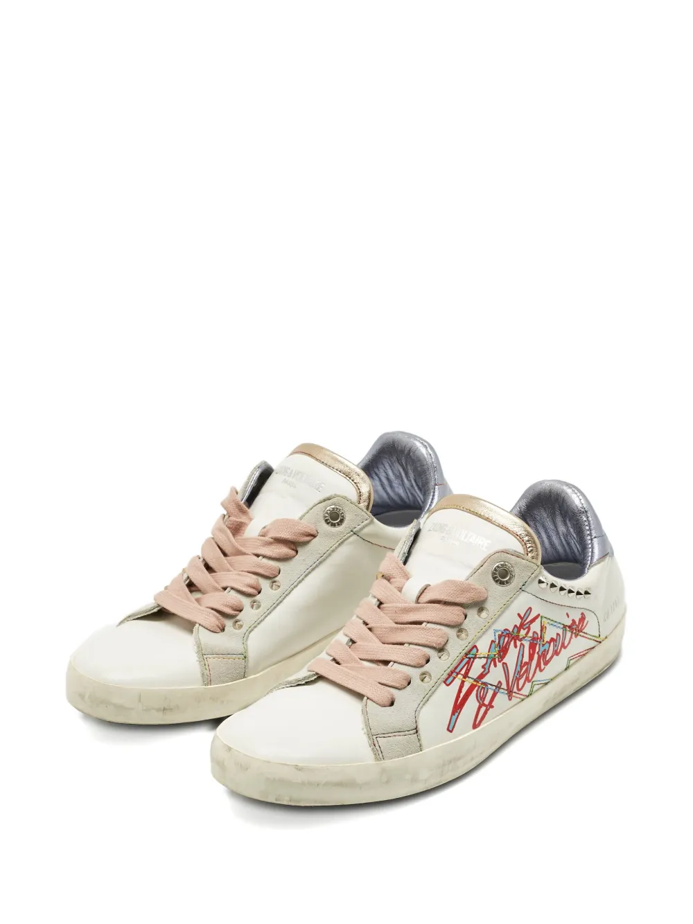 Zadig&Voltaire studded lace-up leather trainers - Wit