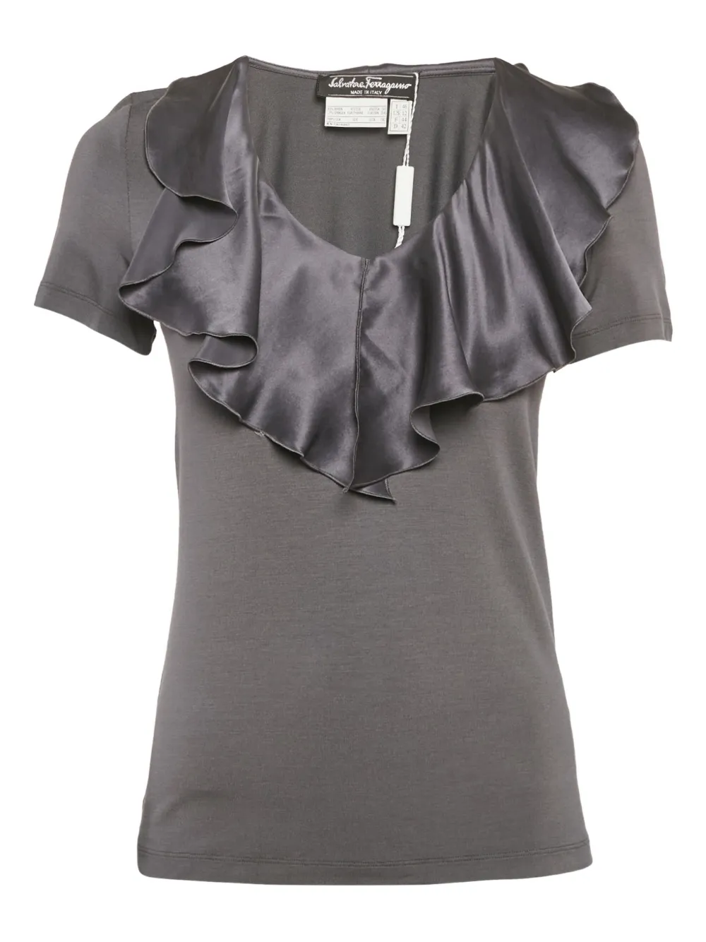 Ferragamo Pre-Owned ruffle-neck T-shirt - Grigio