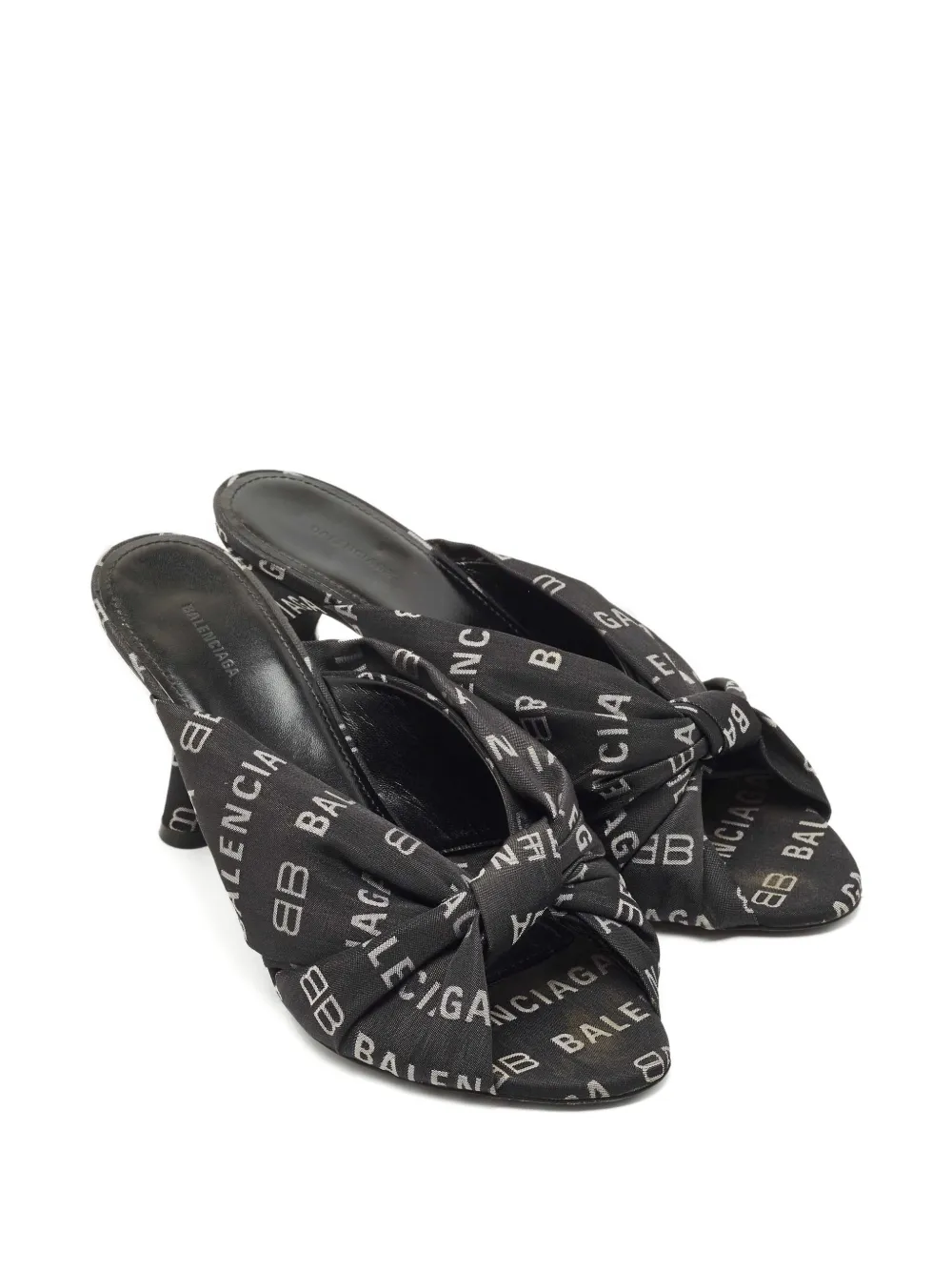 Pre-owned Balenciaga Logo-print Knot Mules In Black