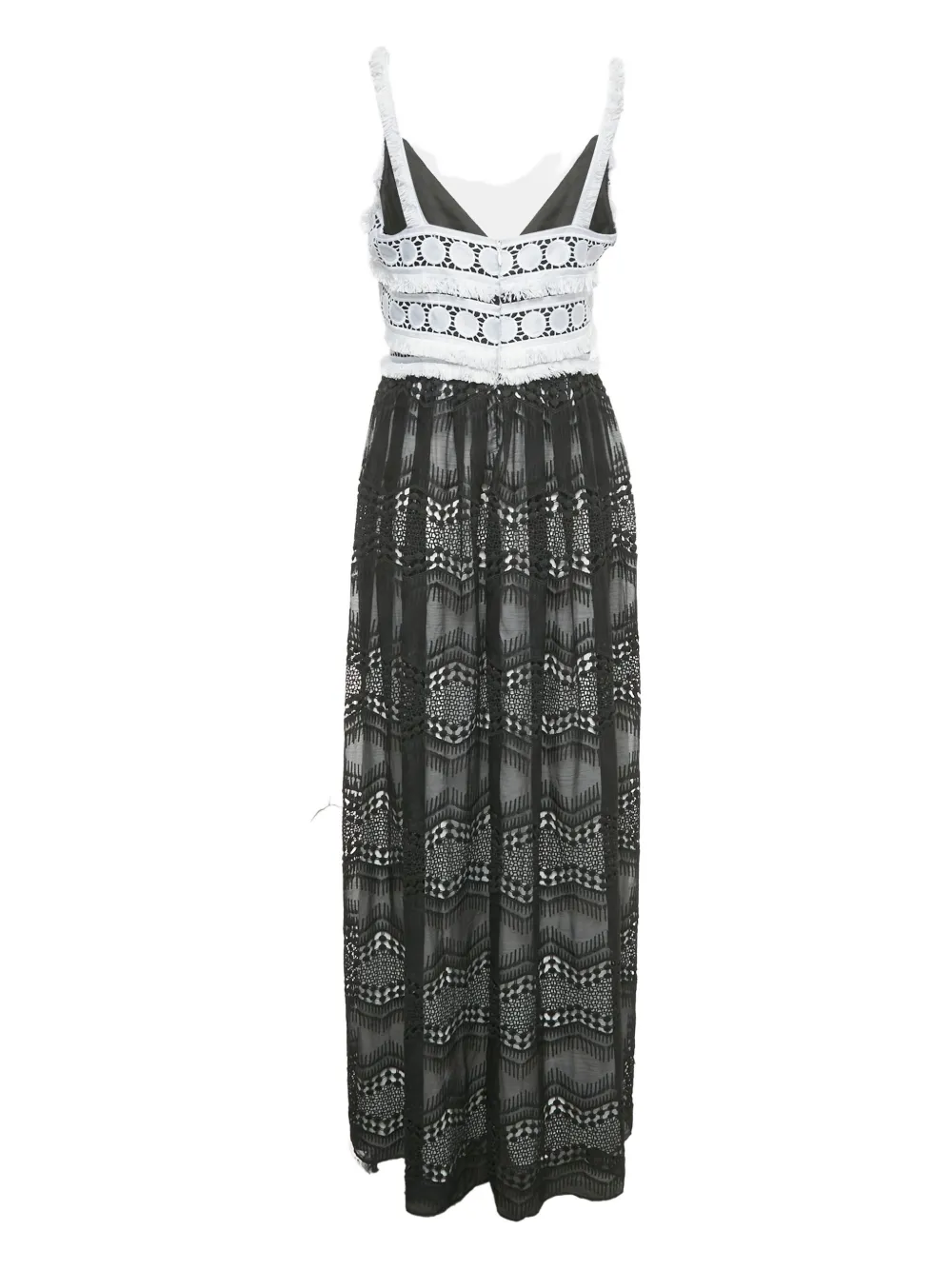 Badgley Mischka lace-detail frayed maxi dress - Zwart