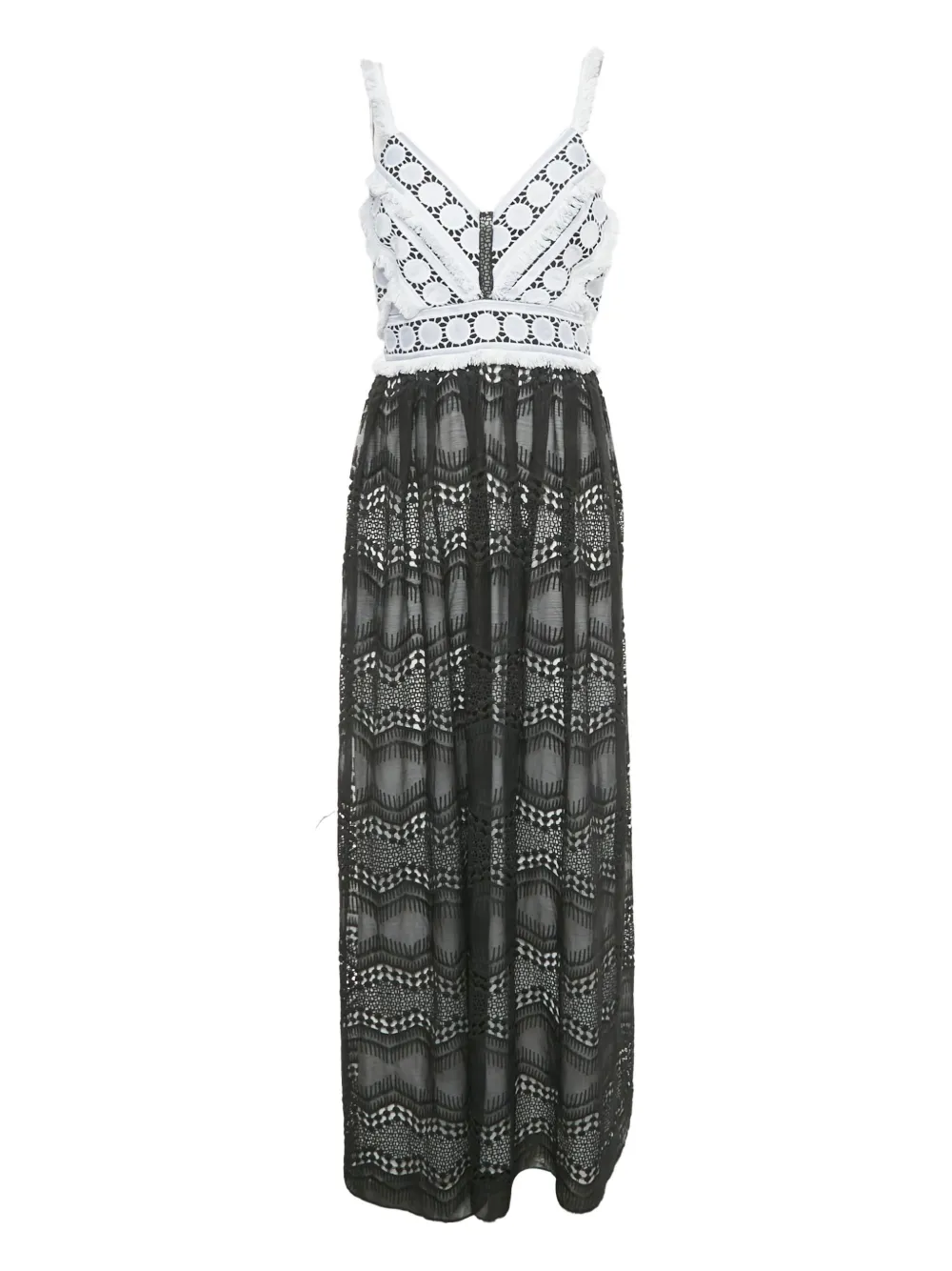 Badgley Mischka lace-detail frayed maxi dress - Black