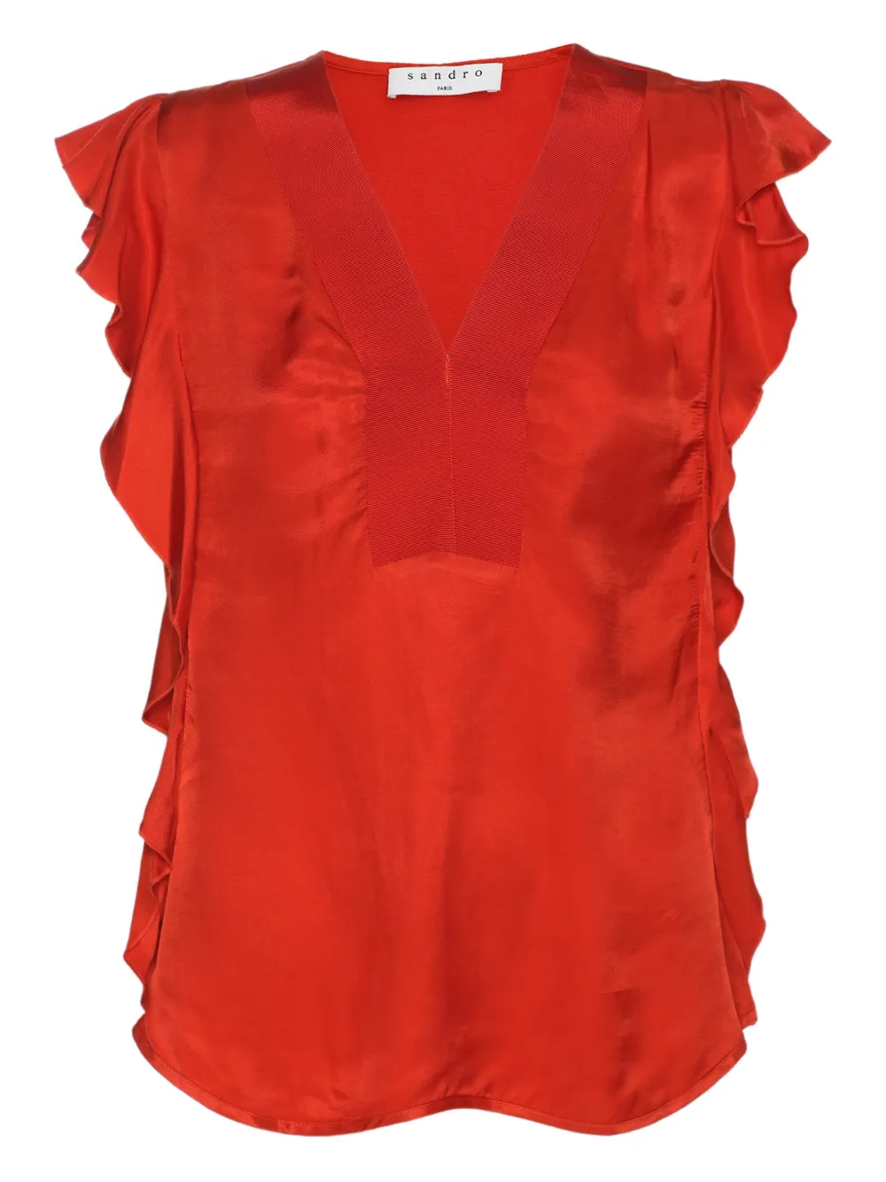 SANDRO ruffles-sleeves V-neck top - Rosso