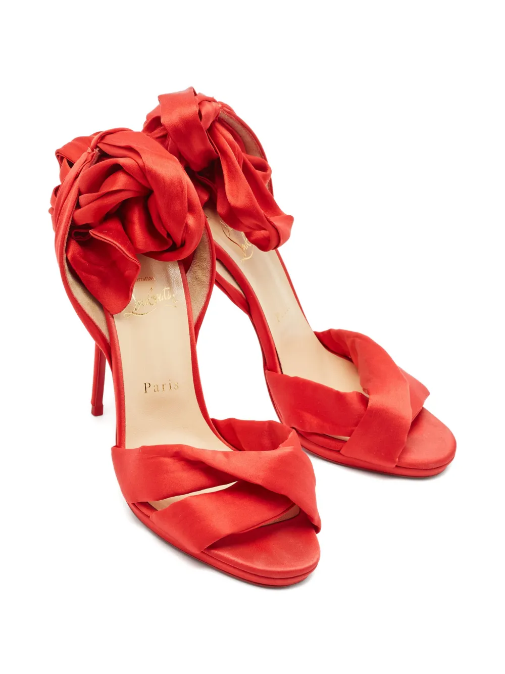 CHRISTIAN LOUBOUTIN Pre-owned Tres Frais Satin Tie Sandals In Red