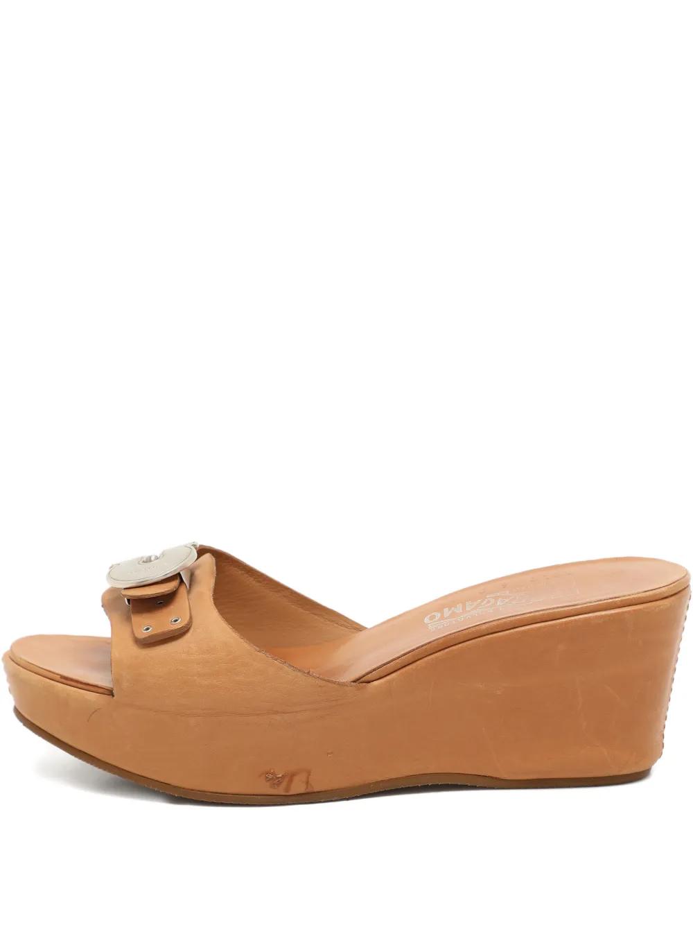 Pre-owned Ferragamo Gancini Leather Sandals In Brown