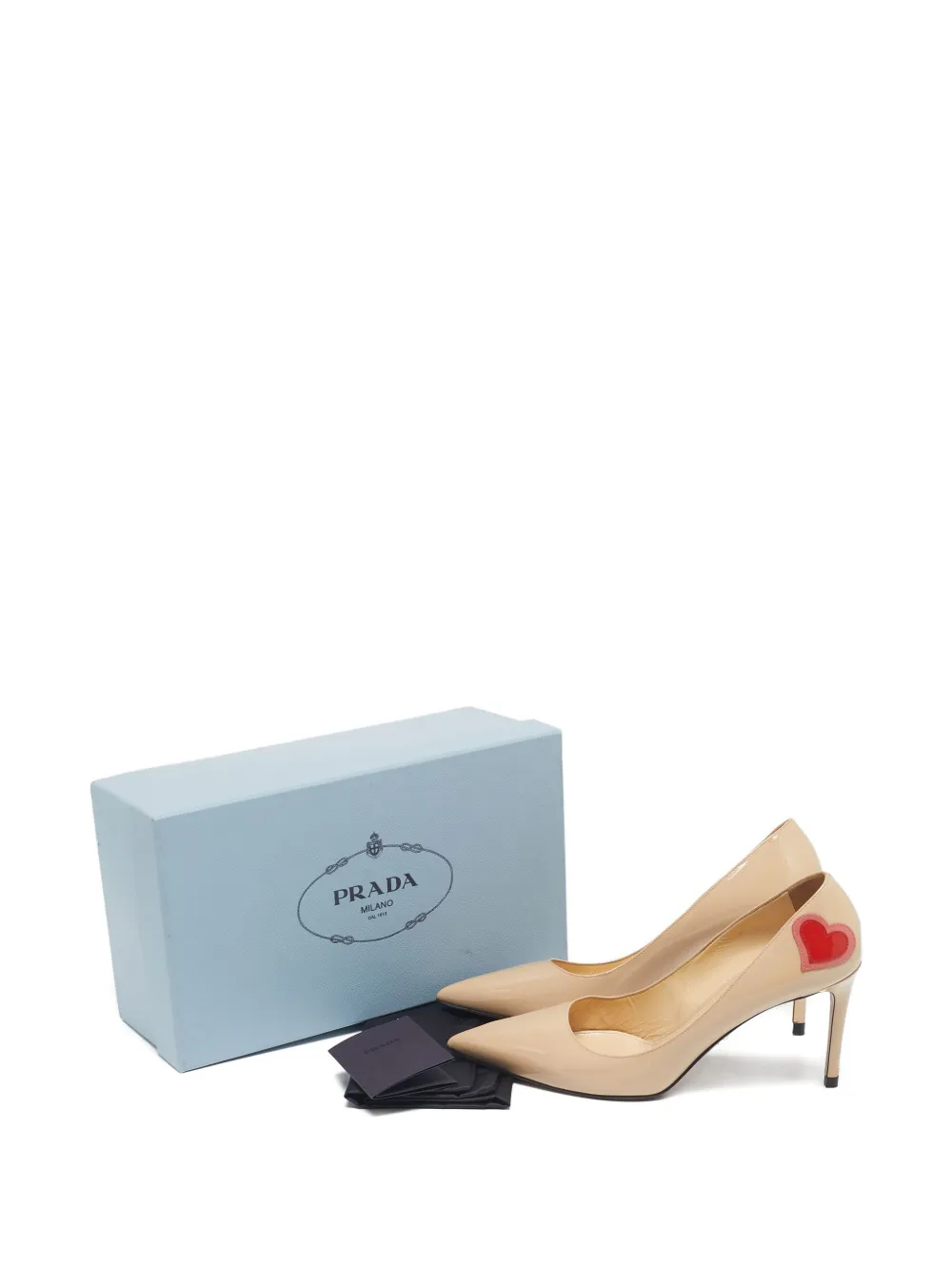 PRADA Pre-owned Patent-leather Heart-appliqué Pumps In Neutral