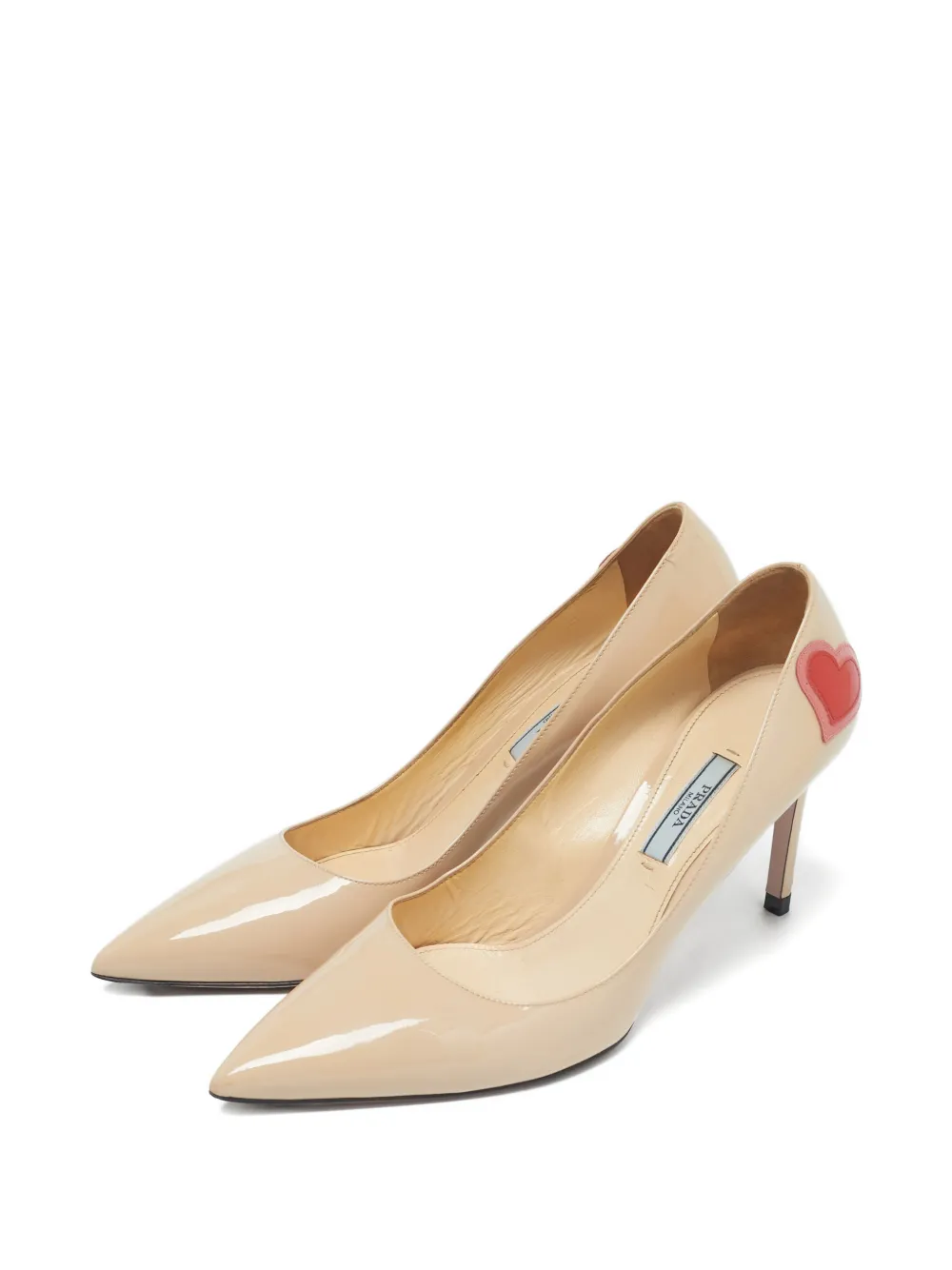 PRADA Pre-owned Patent-leather Heart-appliqué Pumps In Neutral