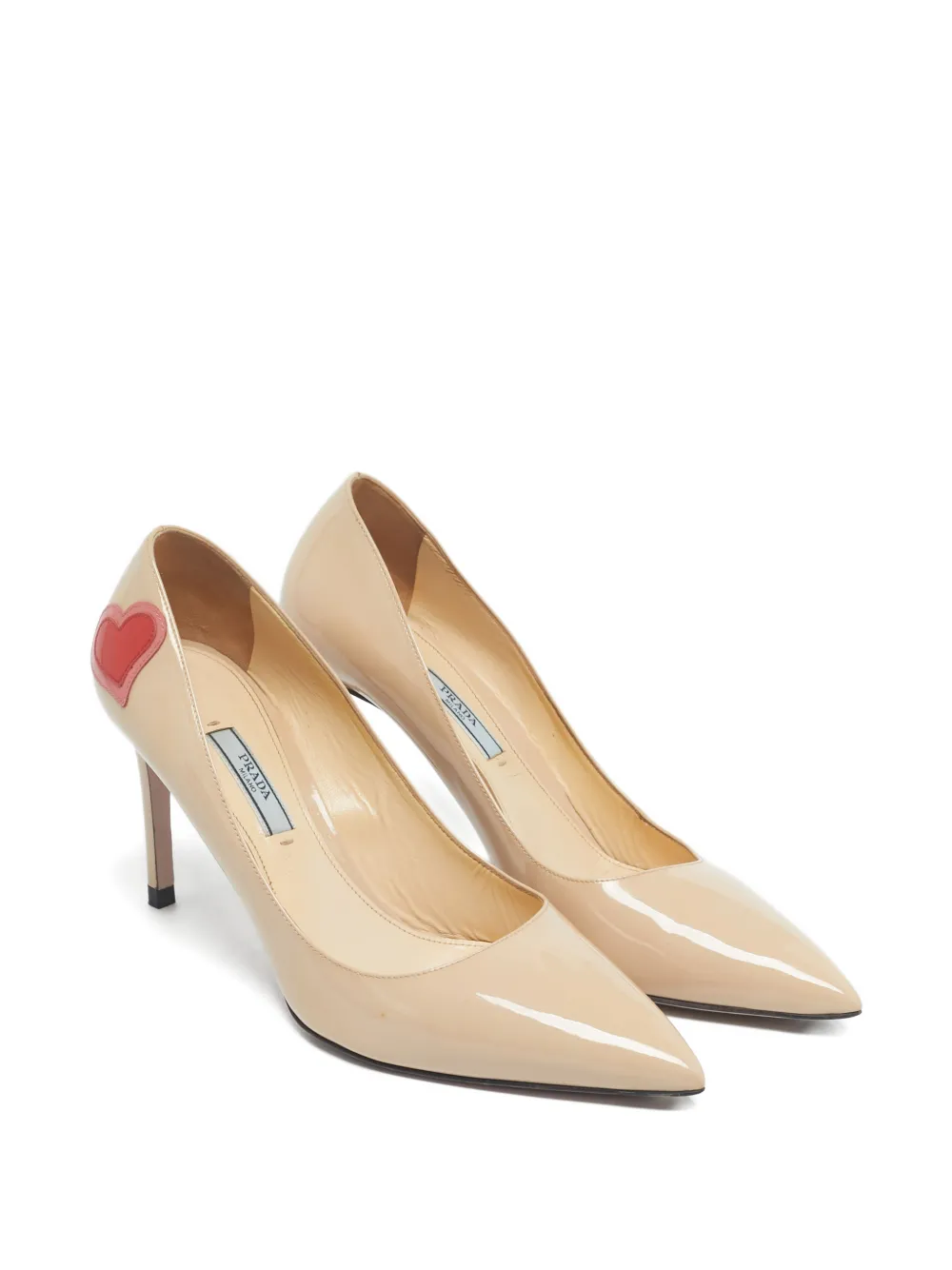 PRADA Pre-owned Patent-leather Heart-appliqué Pumps In Neutral
