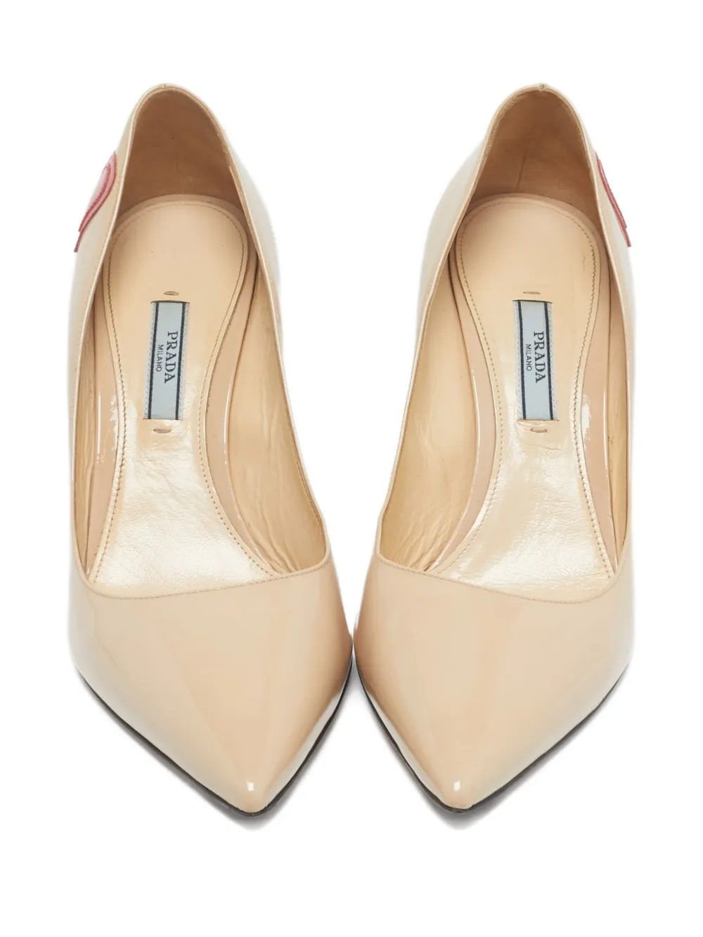 PRADA Pre-owned Patent-leather Heart-appliqué Pumps In Neutral