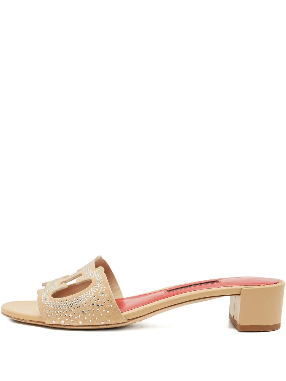 Carolina Herrera Vintage crystal-embellished suede sandals - Nude