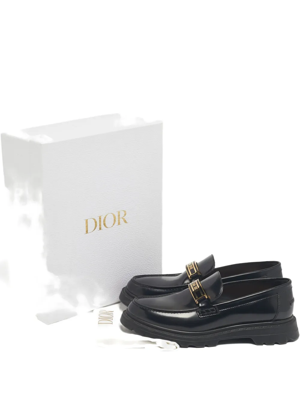 Pre-owned Dior Code Leather Loafers In Black