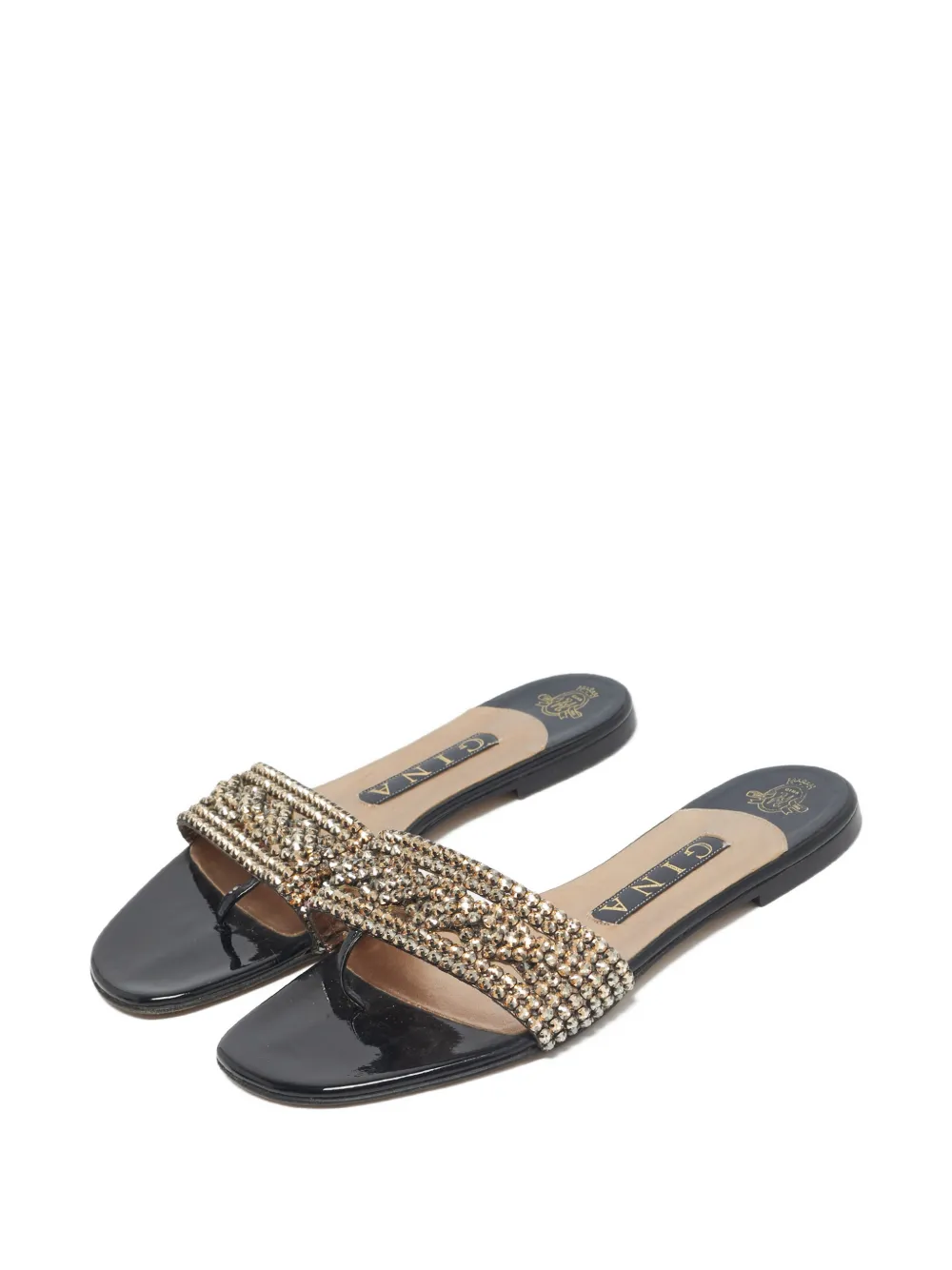 Gina crystal leather sandals - Zwart
